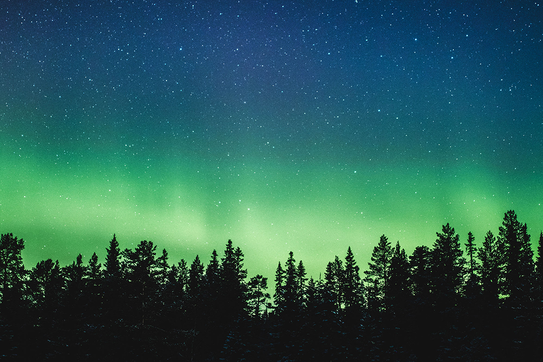 Northern lights and stars in the sky