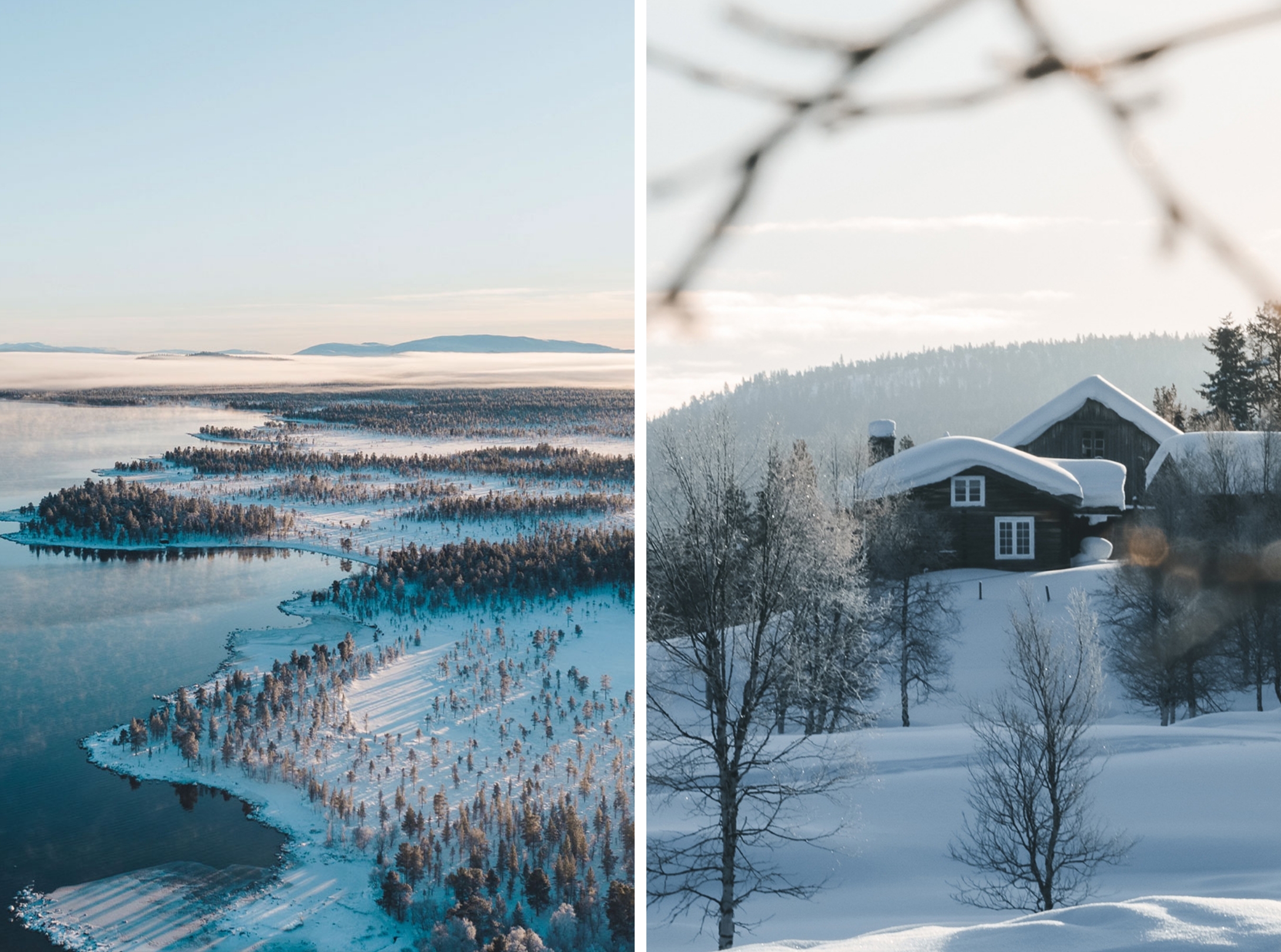 View of snowy winter landscapes in Scandinavia